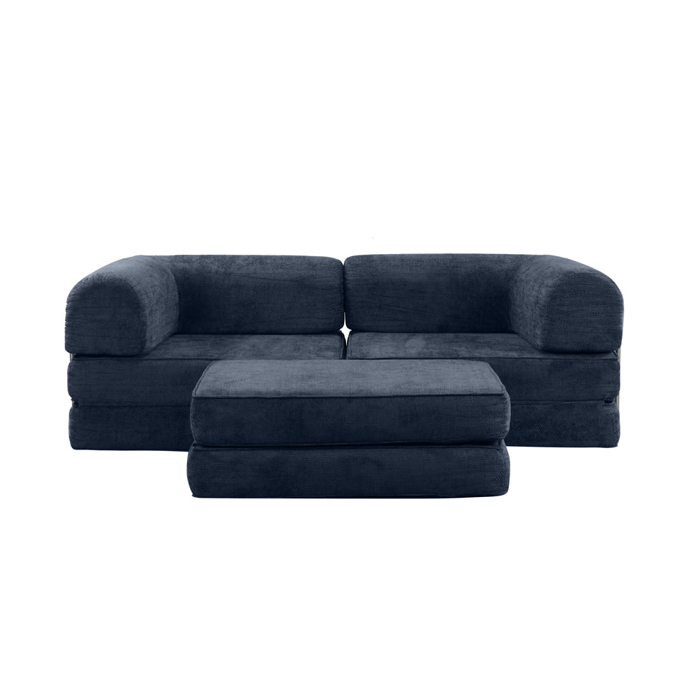 Hugspacee Velvet Corduroy Compressed Daybed lounge Sofa with Ottoman