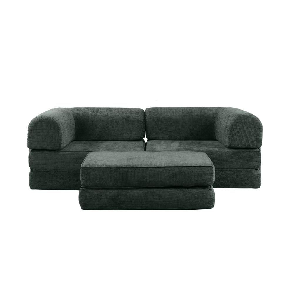 Hugspacee Velvet Corduroy Compressed Daybed lounge Sofa with Ottoman