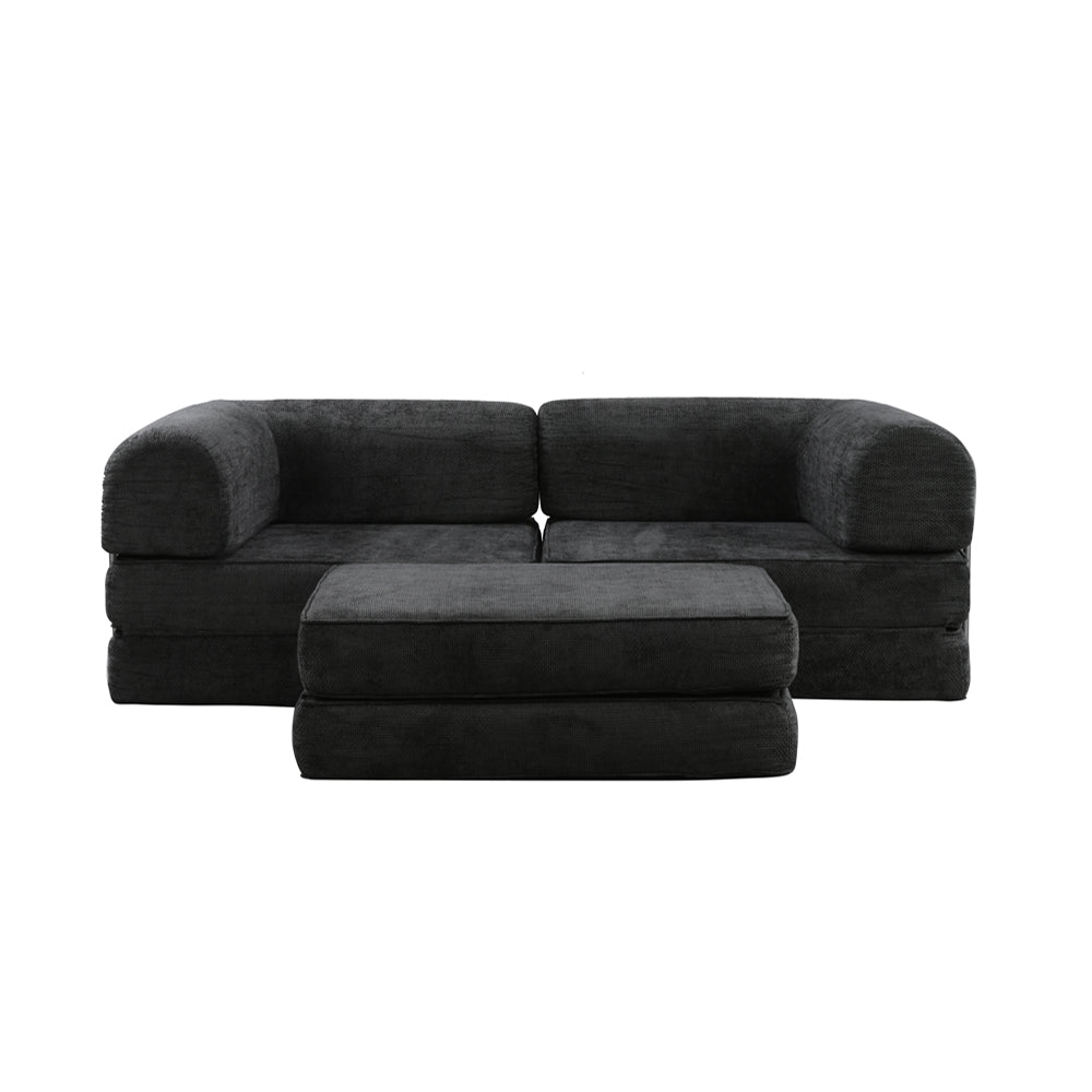 Hugspacee Velvet Corduroy Compressed Daybed lounge Sofa with Ottoman