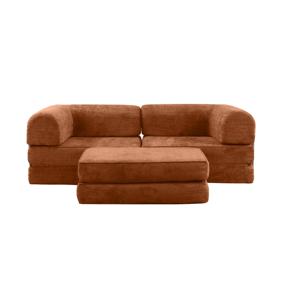 Hugspacee Velvet Corduroy Compressed Daybed lounge Sofa with Ottoman