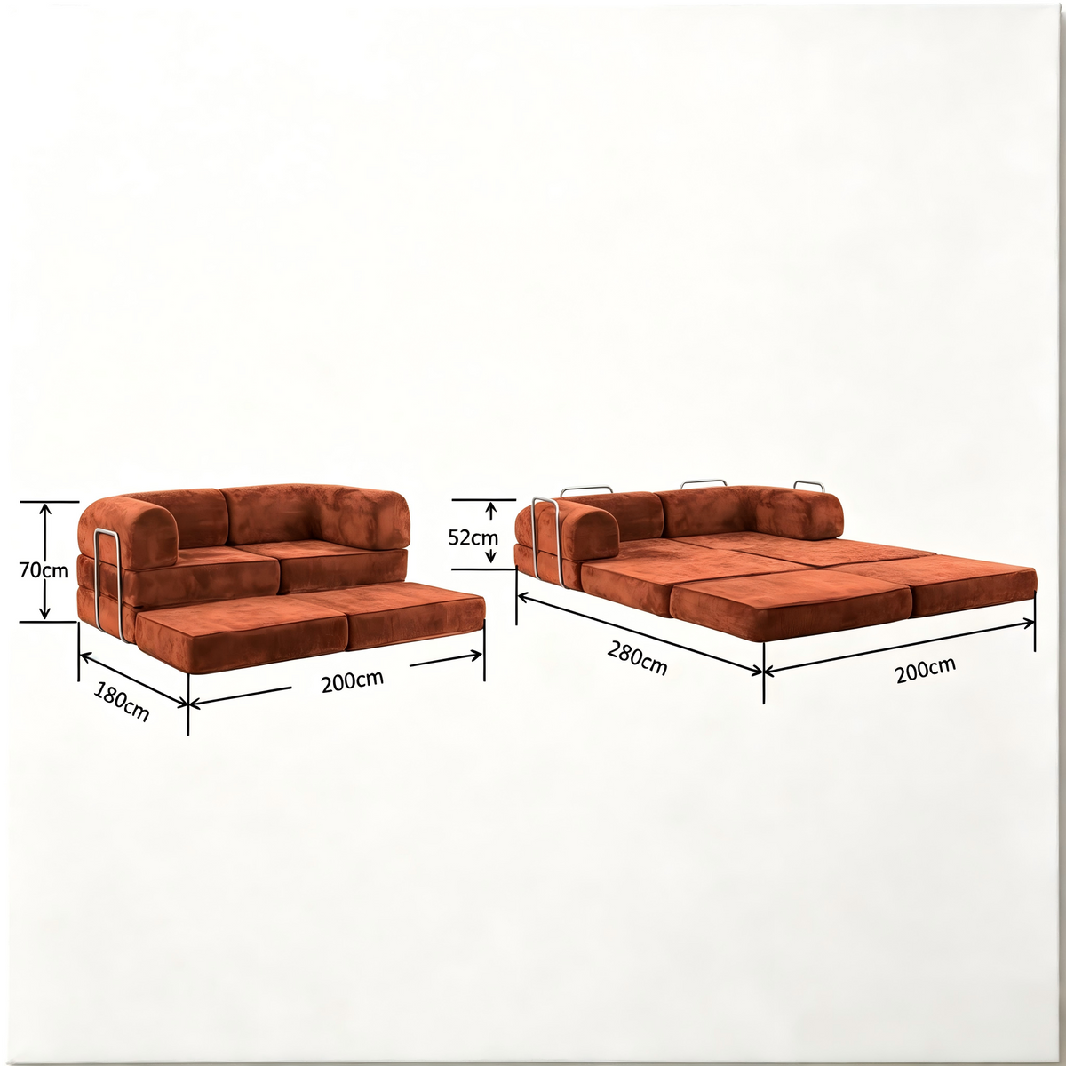 Hugspacee Velvet Corduroy Compressed Daybed lounge Sofa with Ottoman