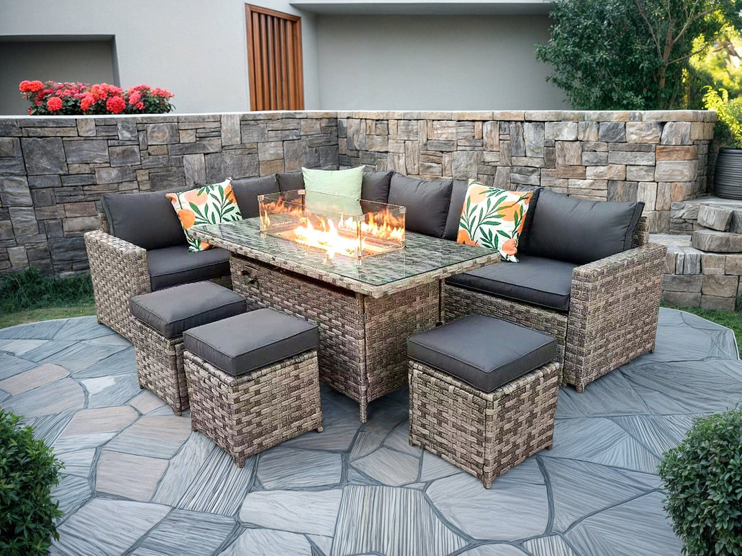 Wicker Backyard Barcelona Furniture Firepit Outdoor Corner Sofa In