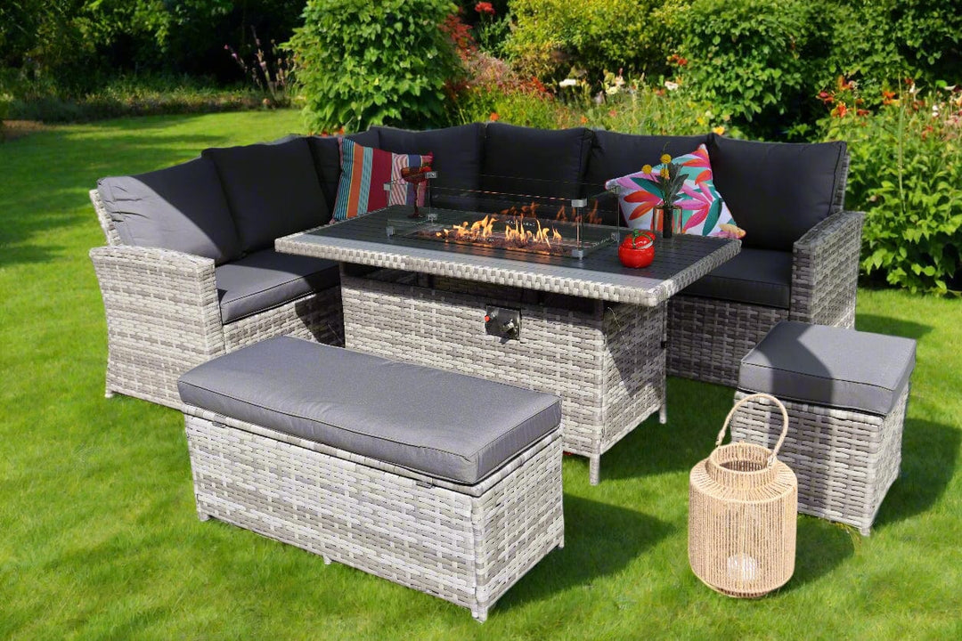 Grey Rattan Garden Furniture Rattan Corner Sofa With Rising Table