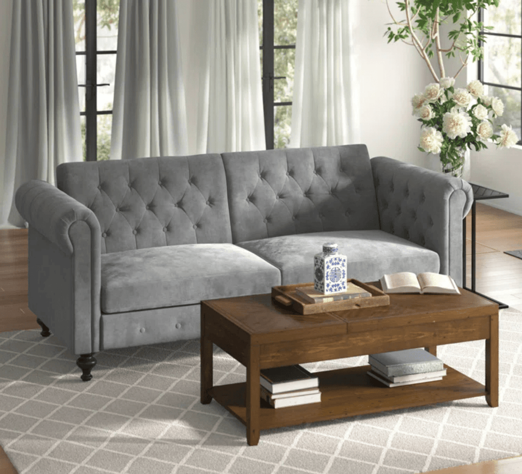 Toronto 3 Seater Chesterfield Style Velvet Sofa Bed In Grey