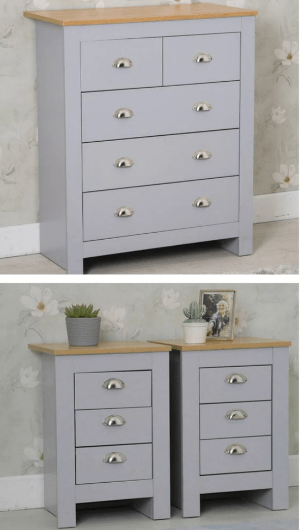 Heritage 3 Piece Tall Chest and Bedside Tables Set In Grey