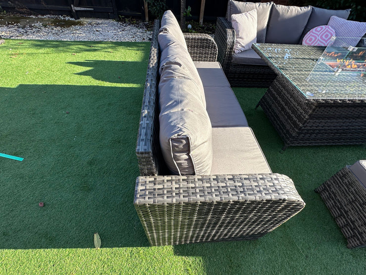 Lotus Outdoor 10 Seater Rattan Garden Sofa with Fire Pit Table Set