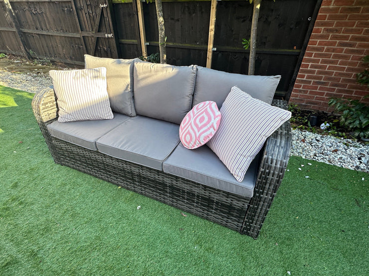Lotus Outdoor 10 Seater Rattan Garden Sofa with Fire Pit Table Set