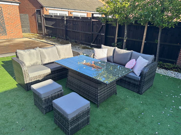 Lotus Outdoor 8 Seater Rattan Garden Sofa with Fire Pit Or Lift Up Table Set