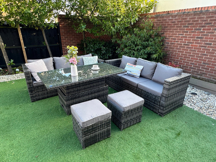 Lotus Outdoor 8 Seater Rattan Garden Sofa with Fire Pit Or Lift Up Table Set