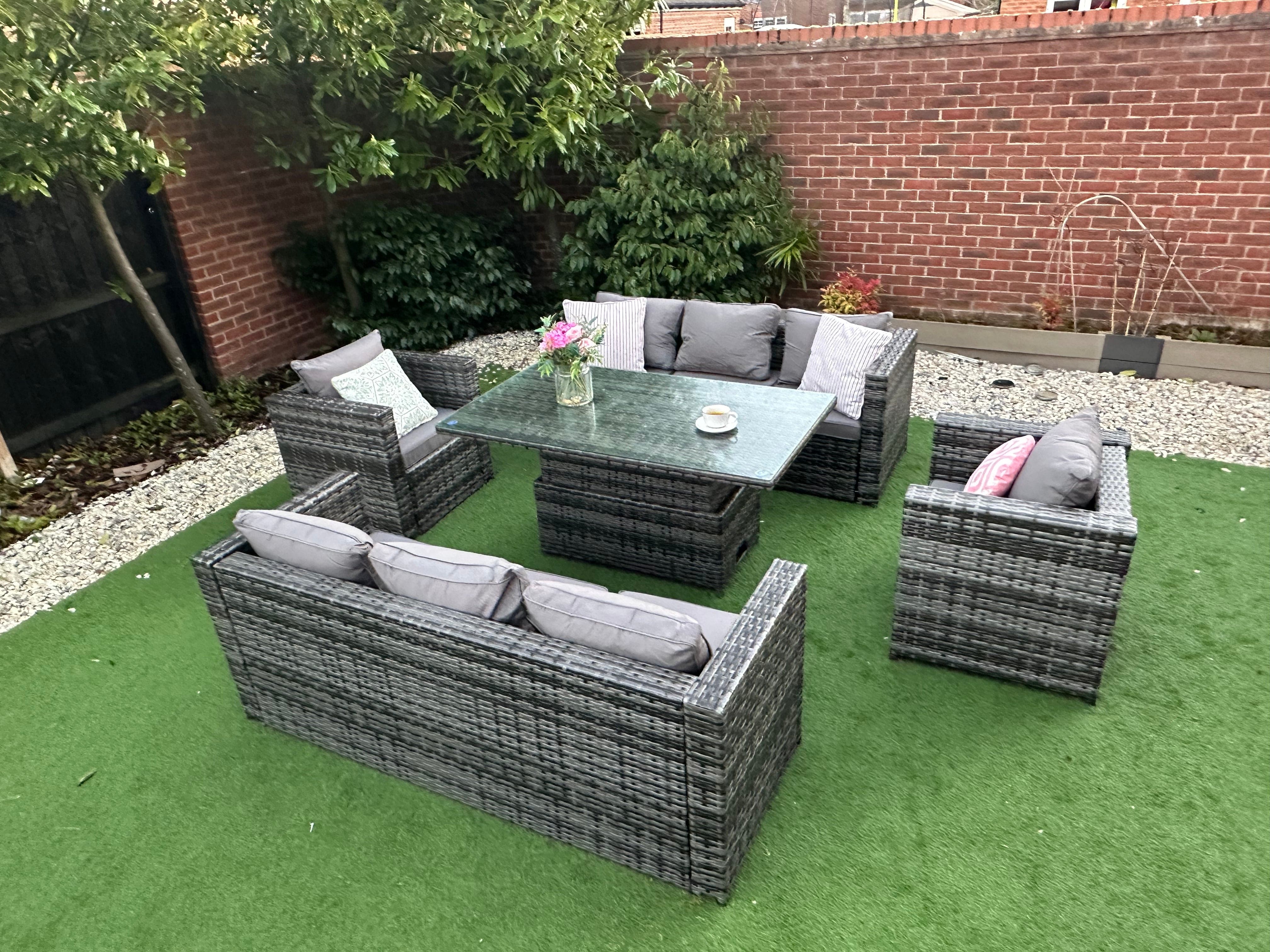 Vancouver 8 Seater Rattan Garden Furniture Sofa Fire Pit Or Raising Table set