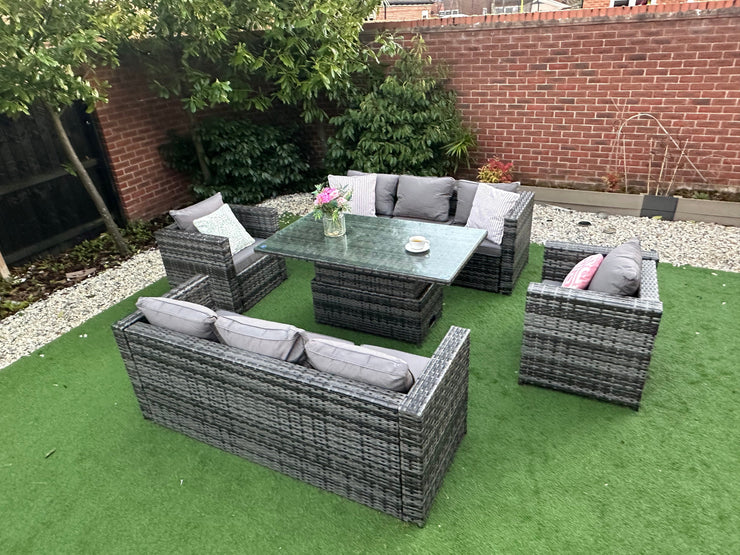 Vancouver 8 Seater Rattan Garden Furniture Sofa Fire Pit Set