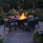 Berlin 6 seater Aluminium & Rope Patio Garden Furniture Set with Firepit Table Option