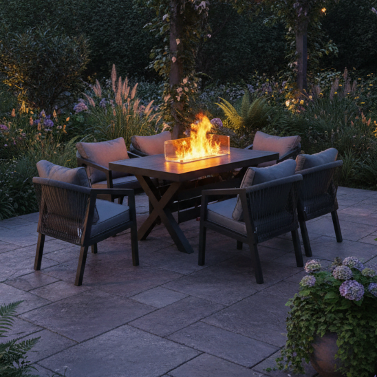 Berlin 6 seater Aluminium & Rope Patio Garden Furniture Set with Firepit Table Option