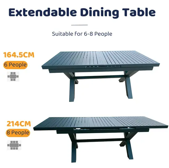 Berlin Aluminium Patio Furniture Set Dining Set with Extendable Table and Armchairs