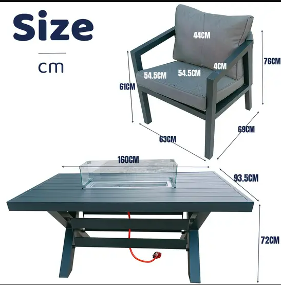 Berlin 6 seater Aluminium & Rope Patio Garden Furniture Set with Firepit Table Option