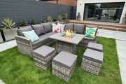 Rosen 11 Seater Rattan Garden Furniture Corner Dining Sofa Set With Fire Pit Table In Grey