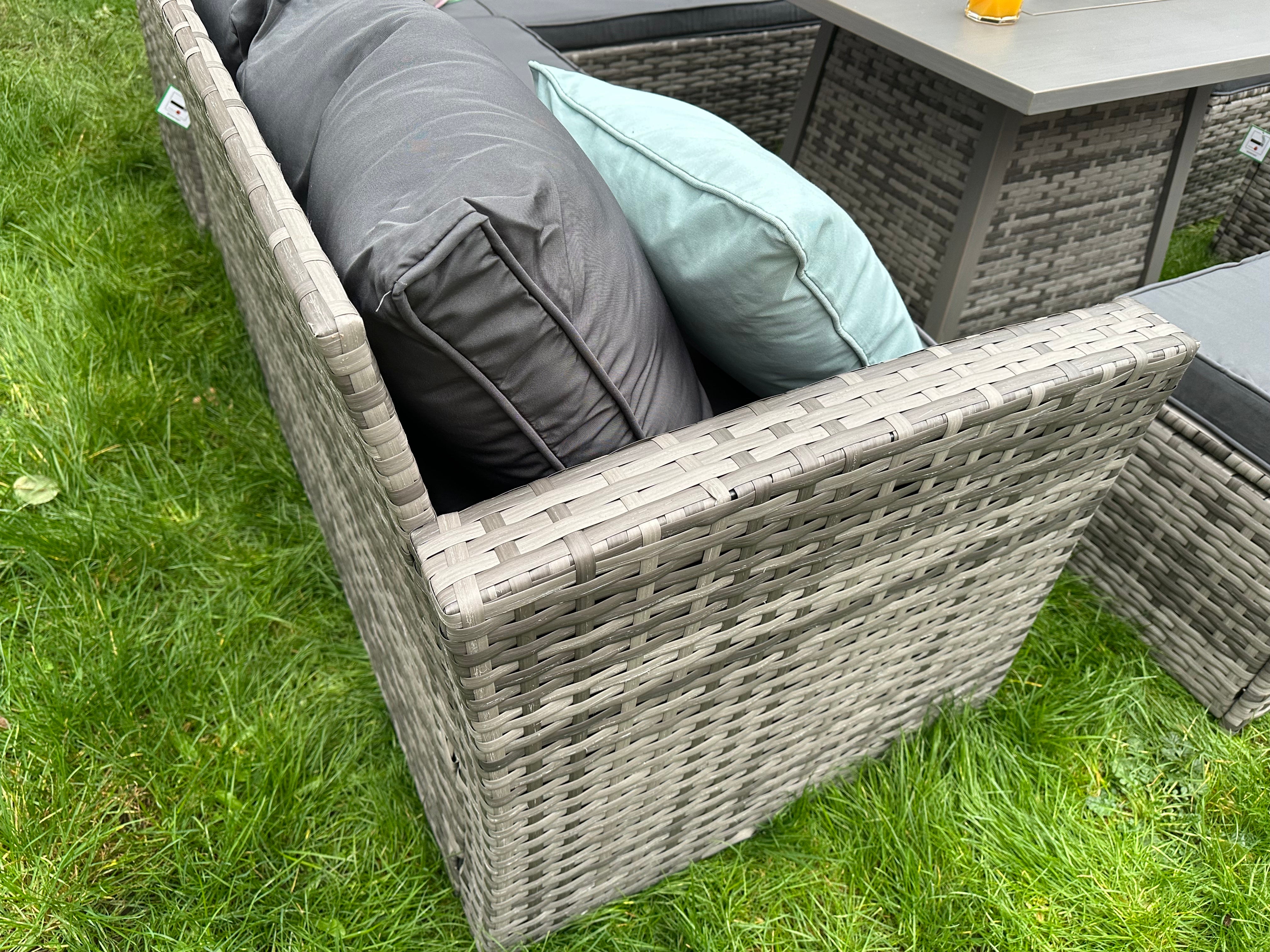 Rosen 11 Seater Rattan Garden Furniture Corner Dining Sofa Set With Fire Pit Table In Grey