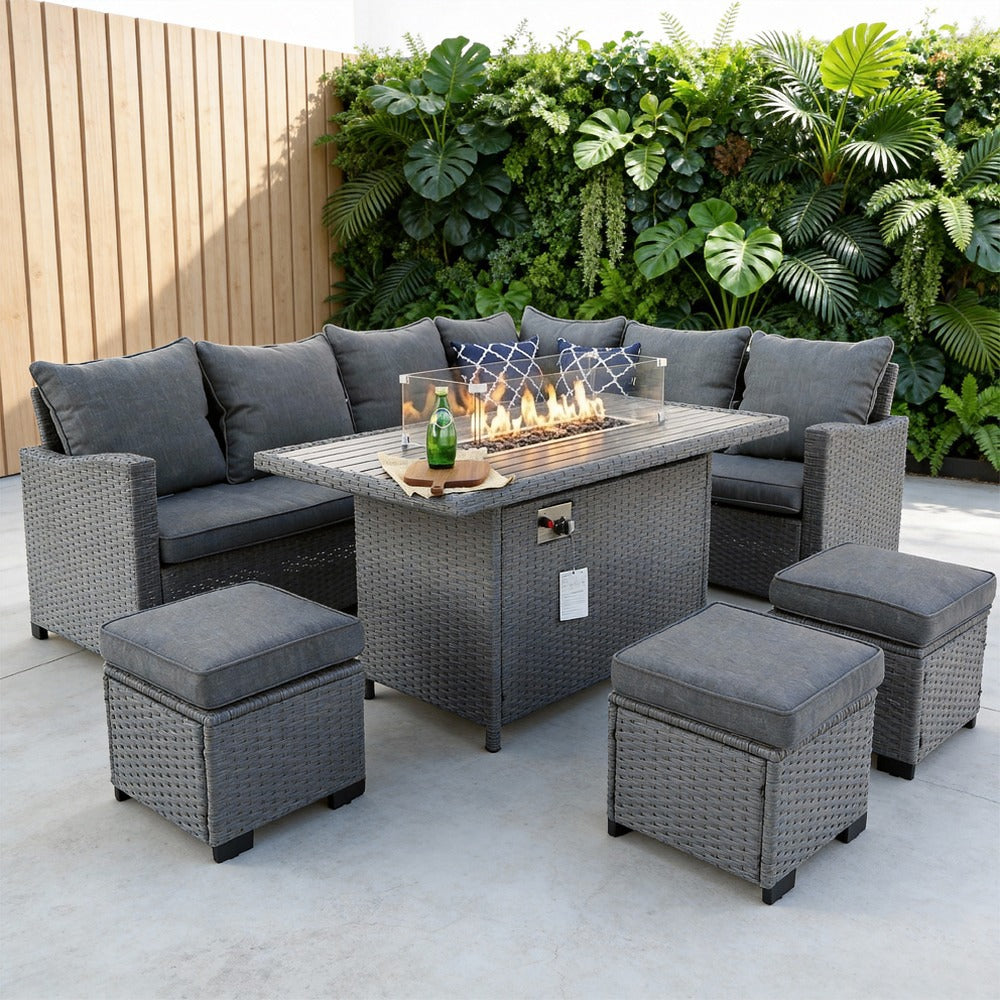 Galle 9 Seater Rattan Garden Furniture With Fire Pit Sofa Set