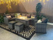 Rosen 9 Seater Rattan Garden Furniture Corner Sofa Fire Pit Set with Armchair and Stools