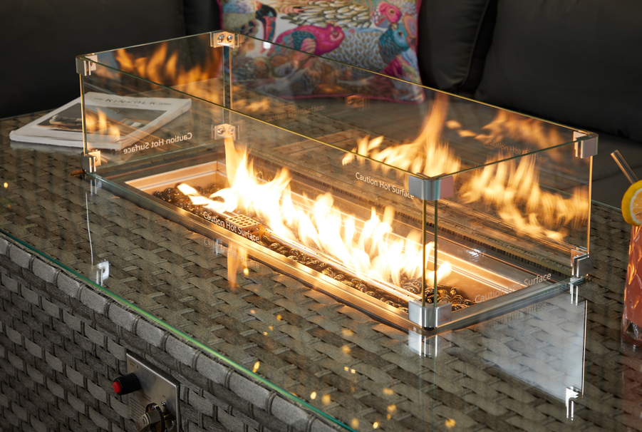 Barcelona Rattan Garden Furniture 9 Seater Corner Sofa Set with Fire pit Dining Table in Black Or Grey