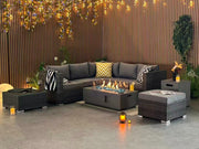 Vancouver Aluminium Frame 6 Seater Corner Sofa Set with Ice Bucket and Fire Pit Coffee Table