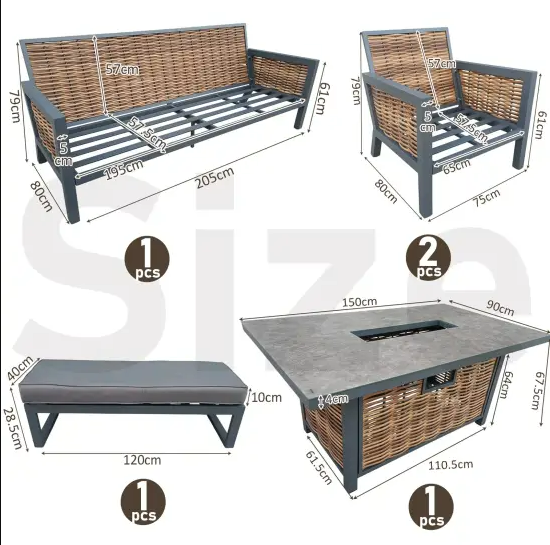 Berlin 7‑Seater Aluminium Outdoor Garden Sofa Set with Fire Pit Table and Bench