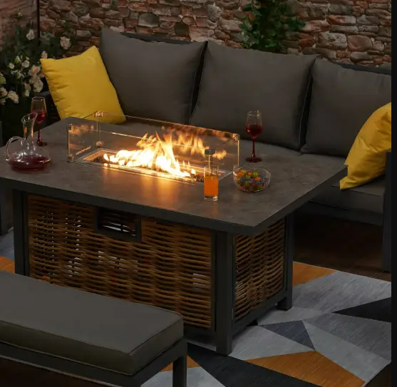 Berlin 7‑Seater Aluminium Outdoor Garden Sofa Set with Fire Pit Table and Bench