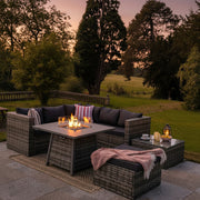 Vancouver 6 Seater Rattan Corner Sofa Set with Cubic Fire Pit Table and Rain cover