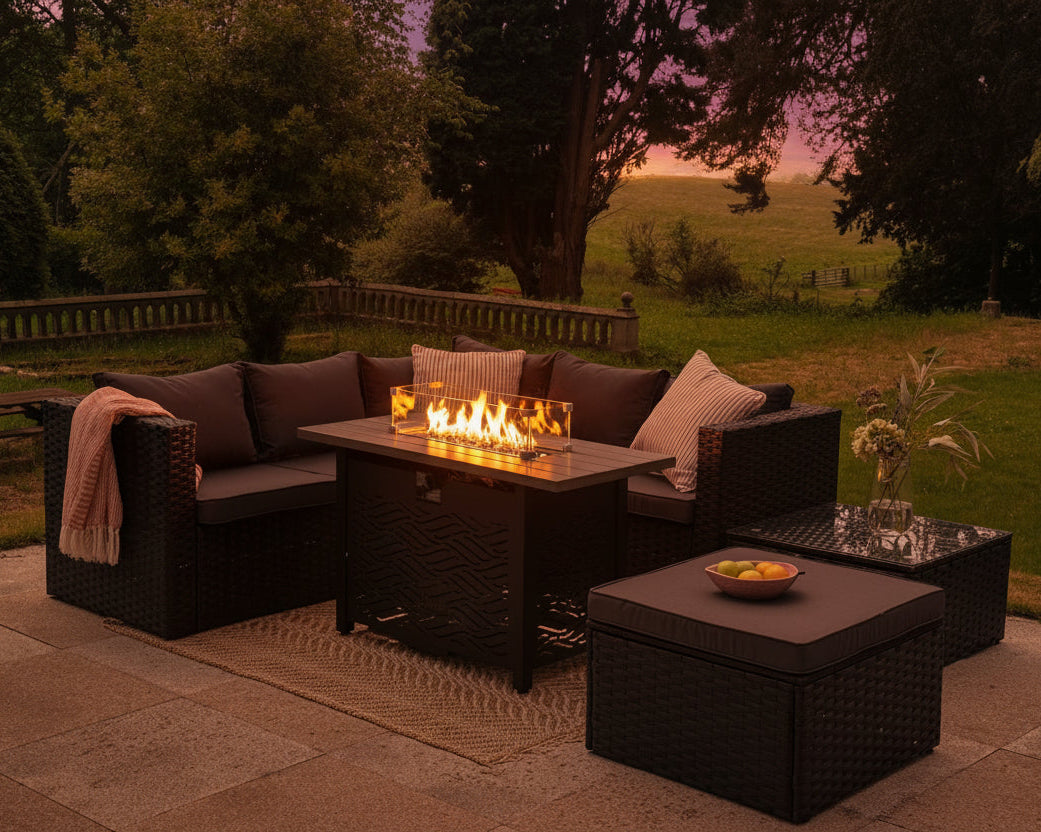 Vancouver 6‑Seater Outdoor Sofa Set with Fire Pit Table