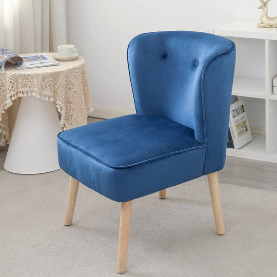 Jola Velvet Accent Chair With Wooden Leg In Blue