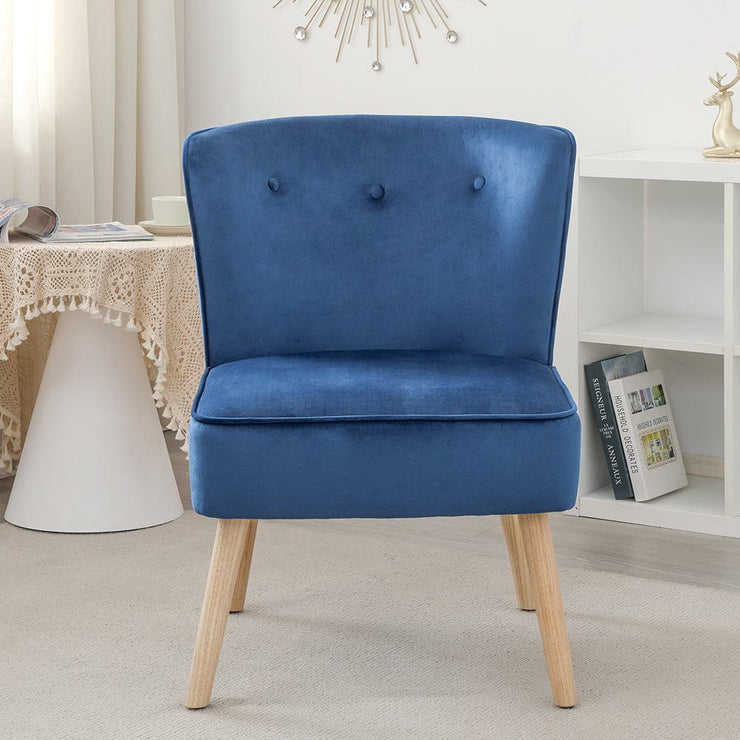 Jola Velvet Accent Chair With Wooden Leg In Blue