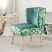 Jola Velvet Accent Chair With Wooden Leg In Green & Leaf