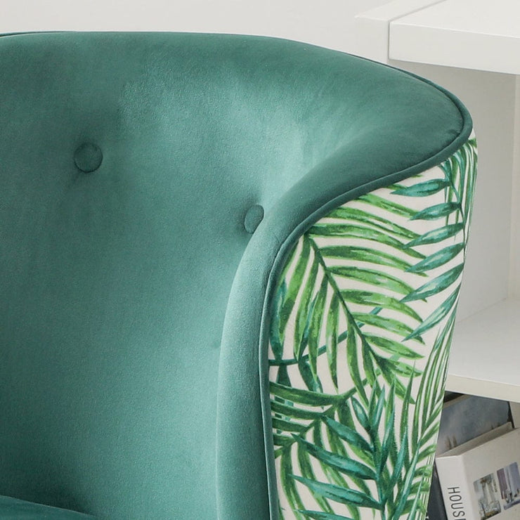 Jola Velvet Accent Chair With Wooden Leg In Green & Leaf