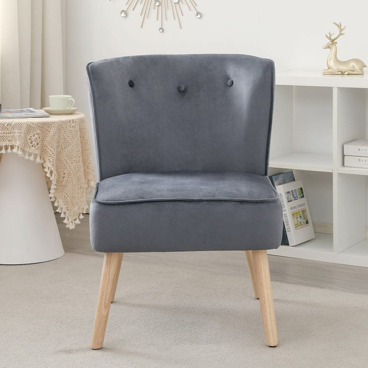 Jola Velvet Accent Chair With Wooden Leg In Grey