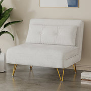 Jola White Boucle Foldable Sofa Bed With Metal Legs And Pillow