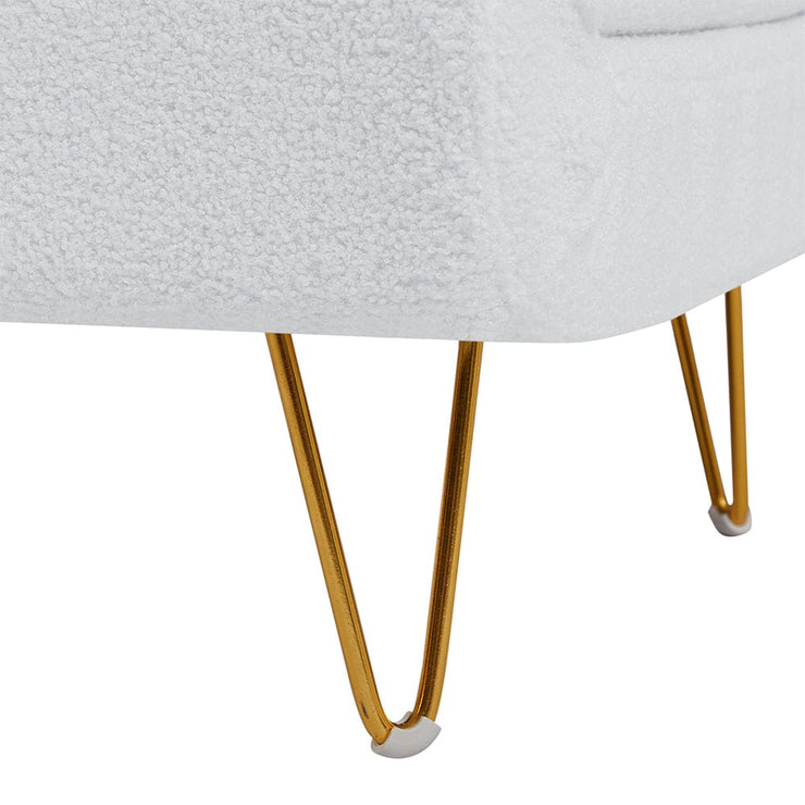 Jola White Boucle Foldable Sofa Bed With Metal Legs And Pillow