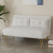 Jola White Boucle Foldable Sofa Bed With Metal Legs And Pillow