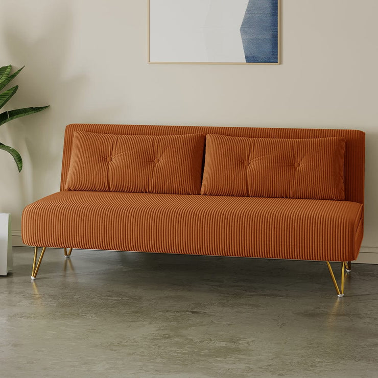 Jola Corduroy Foldable Sofa Bed With Metal Legs And Pillow