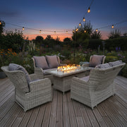 Outdoor 6 Seater Rattan Recliner Sofa Set With Firepit Table