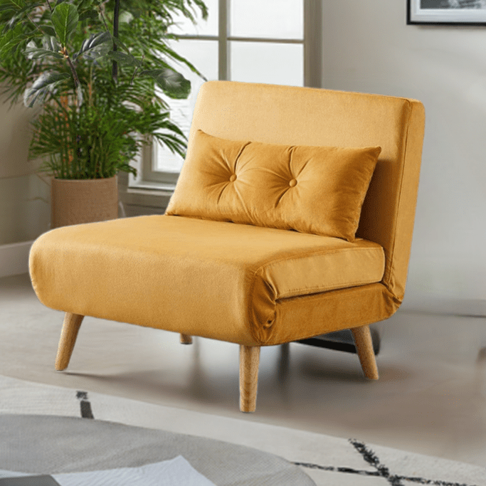 Jola Velvet Foldable Sofa Bed with Pillow 1 Seater