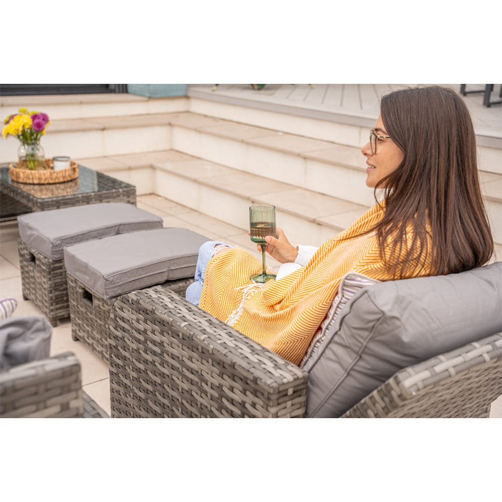 Lotus 9 Seater Rattan Garden Furniture Recliner Cube Sofa Set with Fire Pit Option