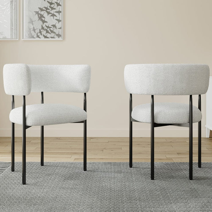Set Of 2 Lex Boucle Dining Chairs Accent Chair Tub Chair With Curved Backrest
