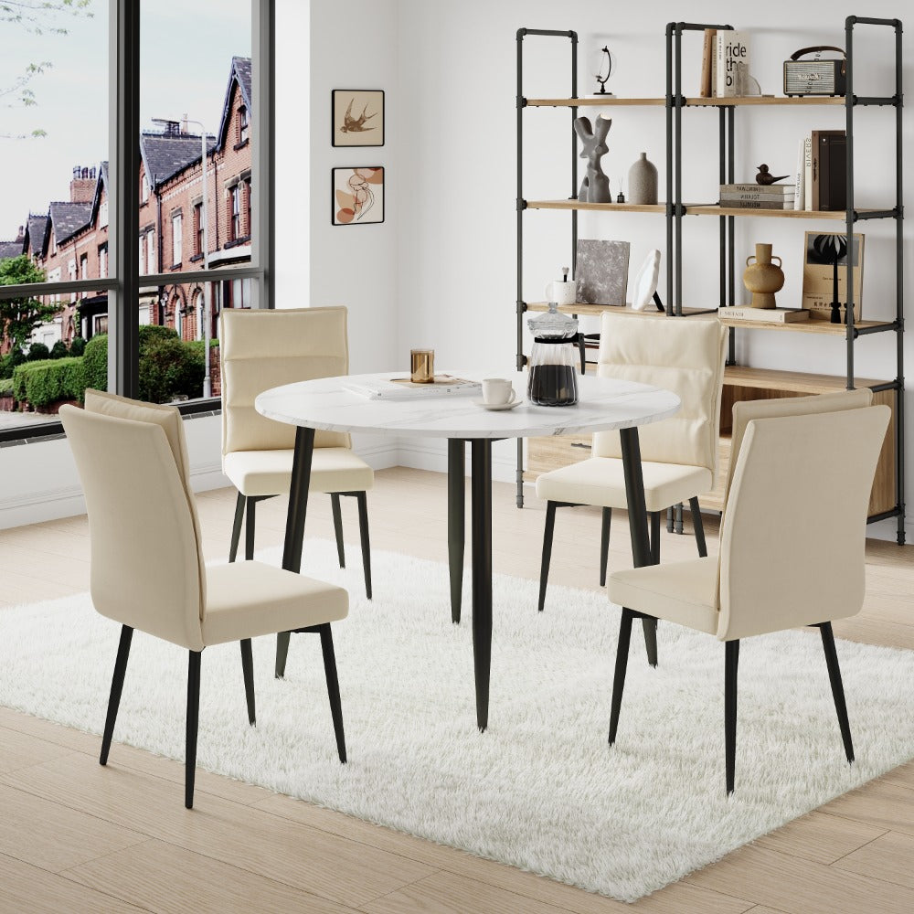 Lisa 4 Seater 116CM Round Marbled Effect Dining Table Set