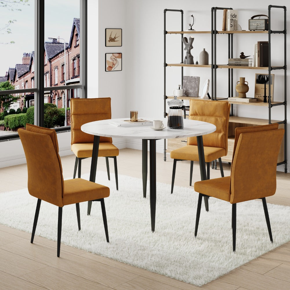 Lisa 4 Seater 116CM Round Marbled Effect Dining Table Set