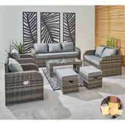 Lotus 9 Seater Rattan Garden Furniture Recliner Cube Sofa Set In Grey