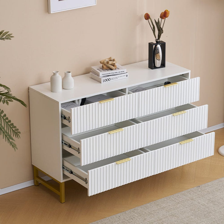 Mercury Ridged 6 Drawers Chest Beside Storage Cabinet In White