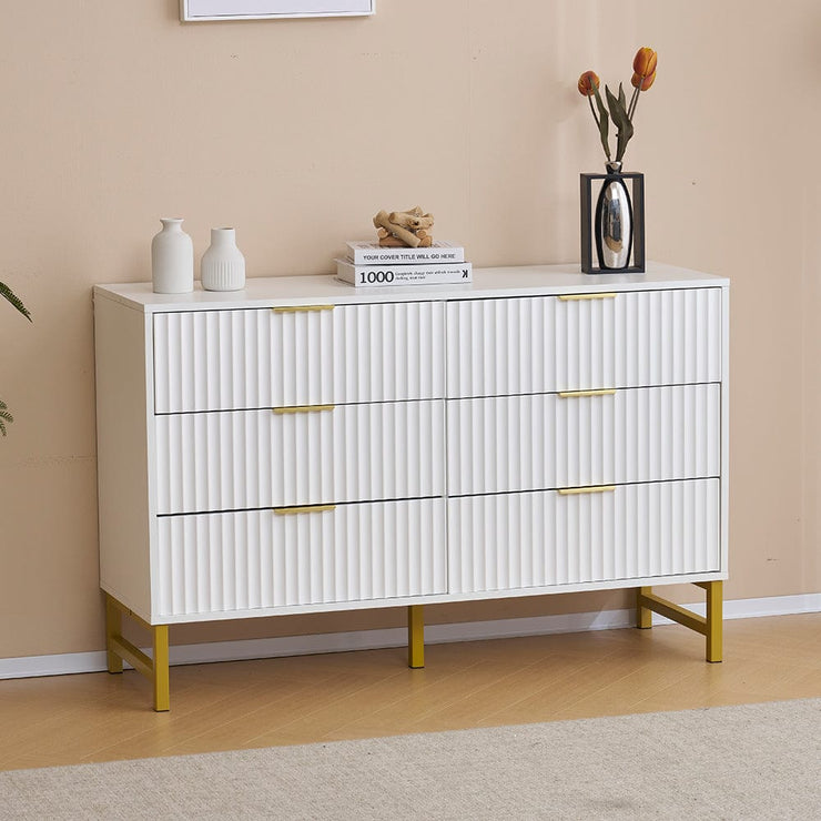 Mercury Ridged 6 Drawers Chest Beside Storage Cabinet In White