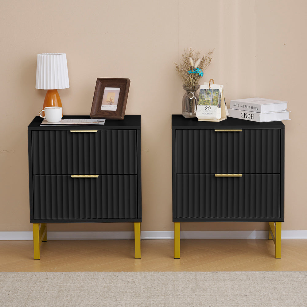 Mercury Ridged 2 Drawers Storage Bedside Table