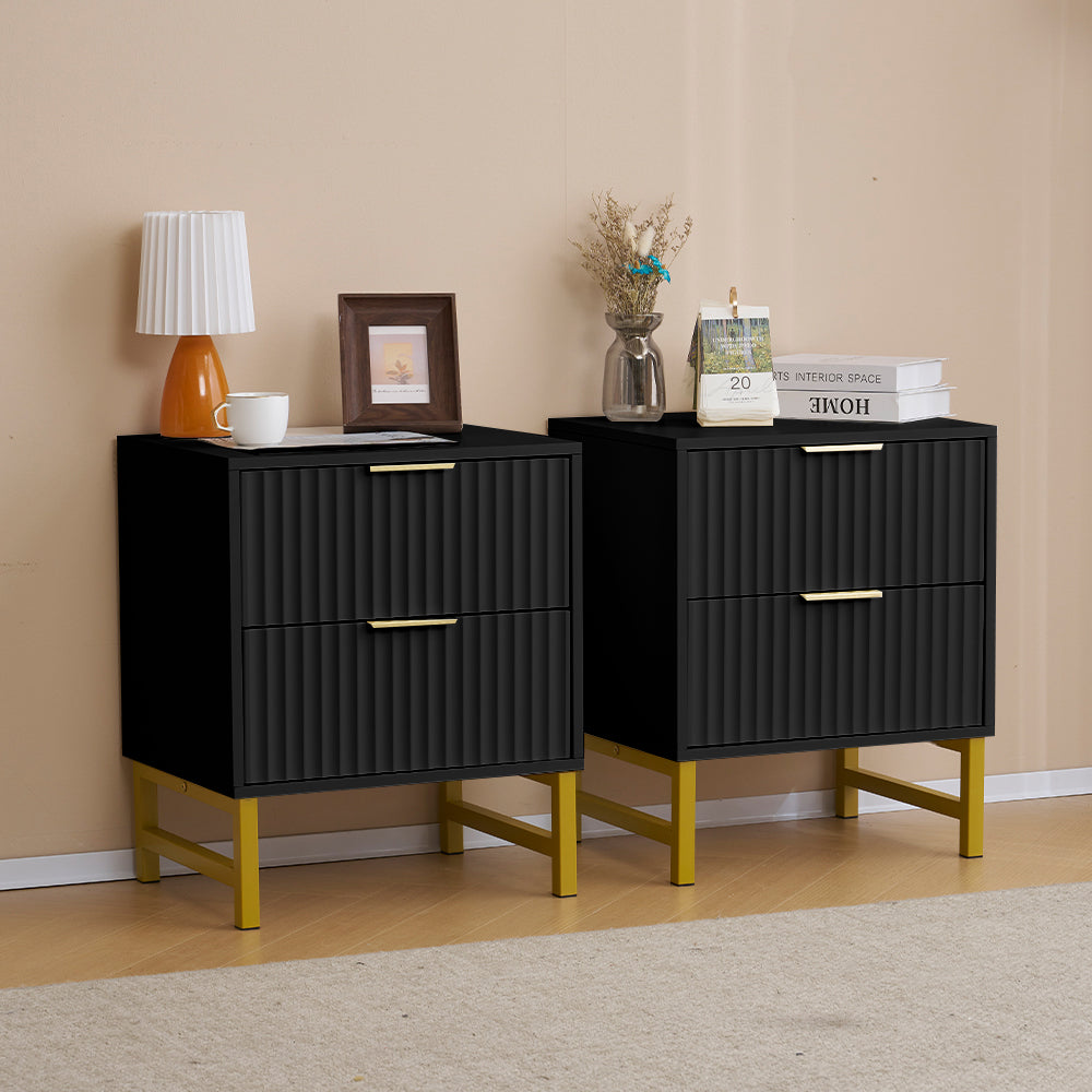 Mercury Ridged 2 Drawers Storage Bedside Table