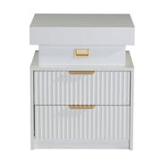 Mercury Ridged Beside Storage Cabinet Bedside Table with Light Strip and Rechargeable Plug